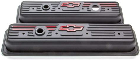 Proform Valve Cover Short Baffled Breather Hole Bowtie Logo Steel Black