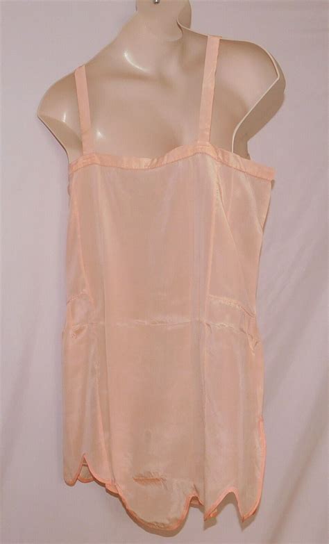 Vintage 1920s Peach Nightgown Slip Lingerie Sleep Ted Gem