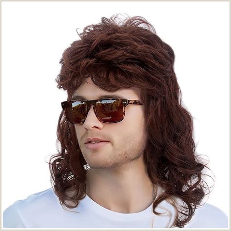 Medisifa Brown Mullet Wig With Bangs S Disco Party Mens Wig Long