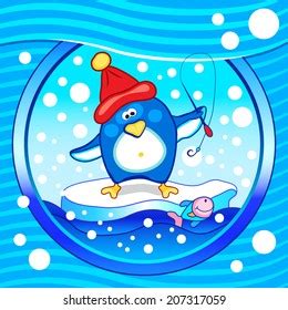 Funny Penguin Fishing Vector Illustration Stock Vector Royalty Free