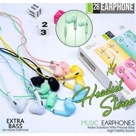 Headset Macaron U19 U28 Handsfree Matte Colorfull Hifi Stereo Extra