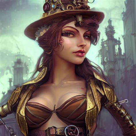 Krea Ai Fantasy Woman In Steampunk Town Details Face Det