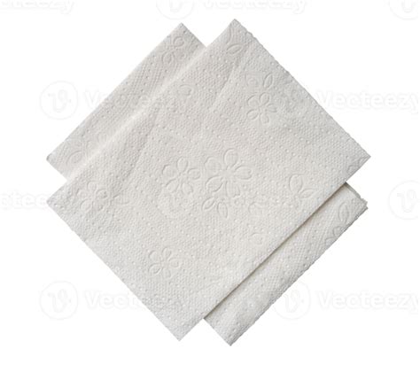 Top View Of Two Folded Pieces Of White Tissue Paper Or Napkin In Stack