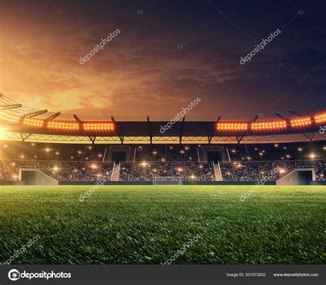 Soccer Field Night Dramatic Sky Green Grass Illumination Stock Photo by ...