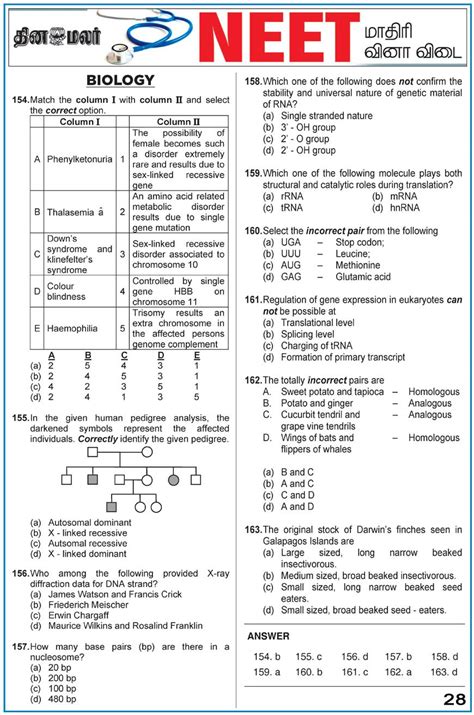 NEET Exam 2018 Biology Model Question Dinamalar 3 TNPSC Master