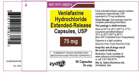 Dailymed Venlafaxine Hydrochloride Capsule Extended Release