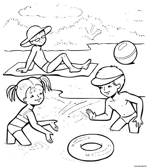 Coloriage Enfants Jouent A La Plage JeColorie