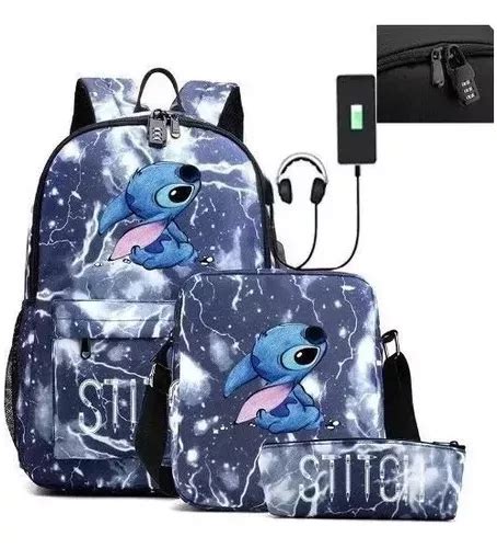 Mochila Escolar Stitch Primary Usb Casual Set Piezas Color C Env O