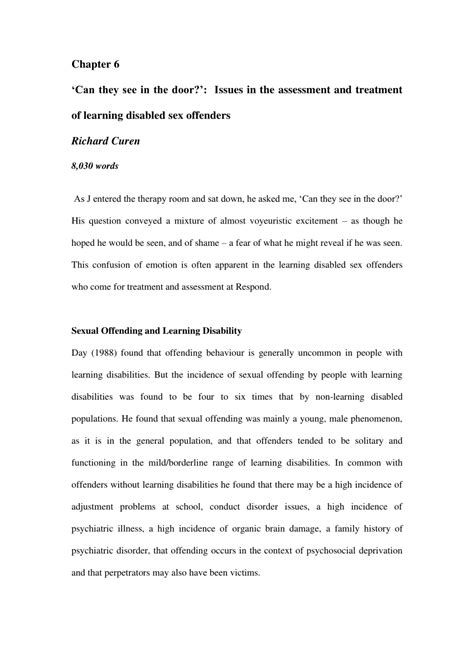 Pdf Can They See In The Door Issues In The Assessment And Treatment Of Sex Offenders Who