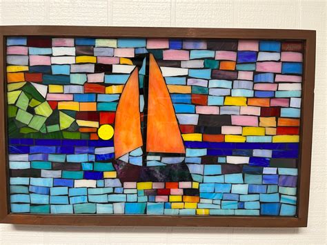 Ocean Mosaic Art, Sunset Mosaic Decor, Beach Mosaic Art, Stained Glass ...