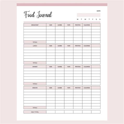 Printable Food Tracking Journal Instant Download Pdf A4 And Letter Plan Print Land