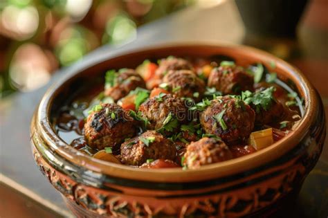 Flavorful Kefta Tagine Cooked In Rich Tomato Sauce Lamb Meatballs