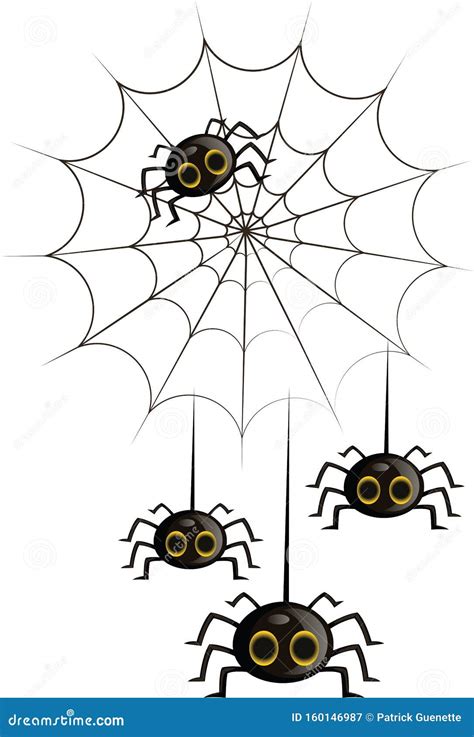 3 Cartoon Spiders Hanging Royalty Free Illustration