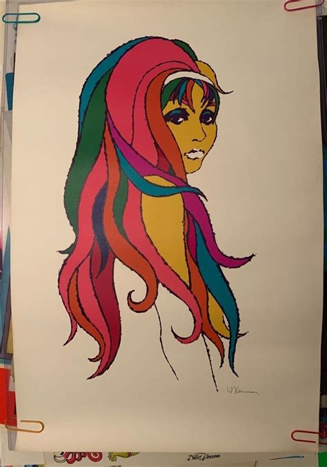 RAINBOW COLORED HAIR WOMAN VINTAGE 1970 S BLACKLIGHT POSTER By N LEUMAN