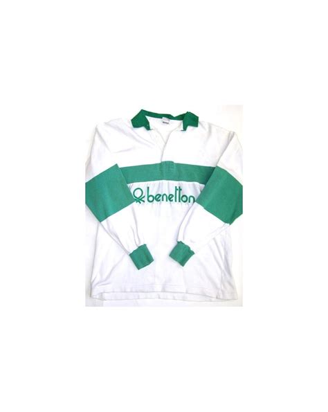 Benetton Rugby Vintage 80s Sweatshirt White Green Vintage Benetton