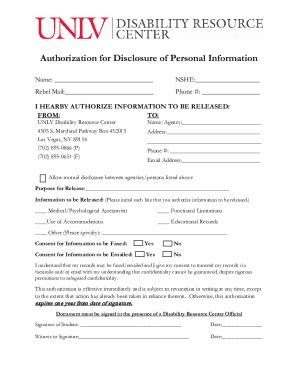 Fillable Online Unlv Edudrc Releaseinformationform