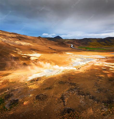 Premium Photo Aerial View Of Hverir Geothermal Area Near Lake Myvatn