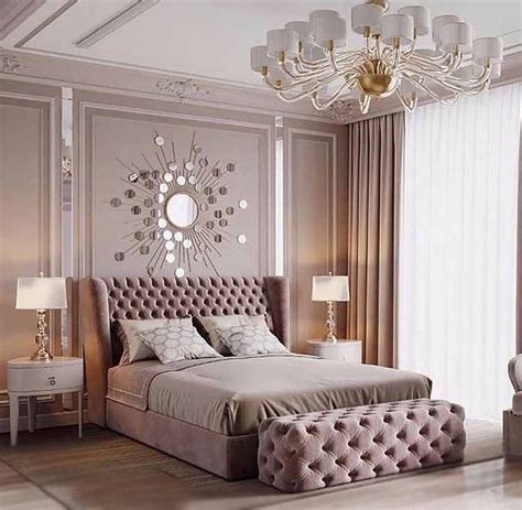 Beautiful Rose Gold Luxury Bedroom Decor With Diamond Tufted Headbo Decoração Quarto E Sala