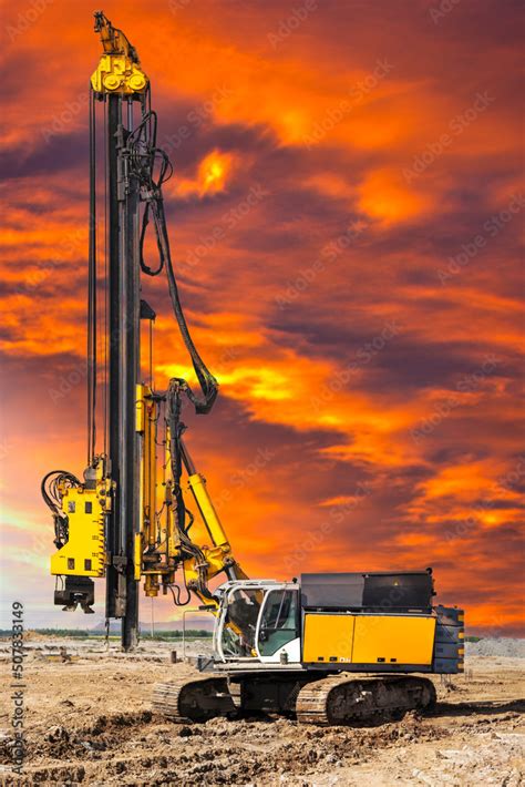 Hydraulic Drilling Machine At The Construction Site Makes Piles Pile