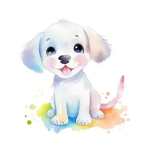 Desenho Em Aquarela De Um Cachorrinho Um Arco Ris No Rosto Foto