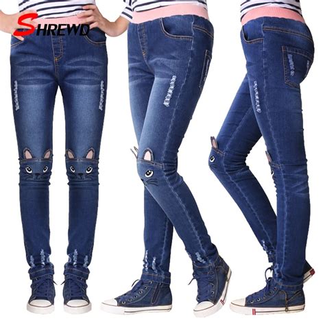 Girls Leggings Fashion Cartoon Cat Kids Girls Jeans Pants Plus Size