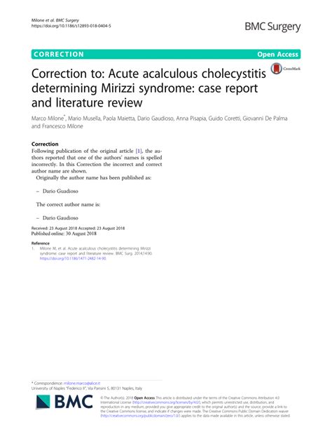 Pdf Correction To Acute Acalculous Cholecystitis Determining Mirizzi