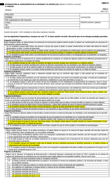 Icse Primer Parcial Tema Claves De Correccion Docx Introducci N Al