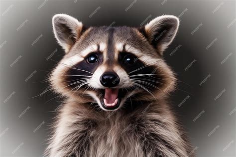 Premium Ai Image Portrait Of A Funny Surprised Raccoon Close Up Cute