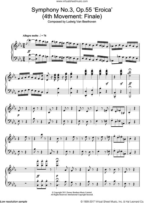 Symphony No 3 Eroica 4th Movement Finale Sheet Music For Piano Solo