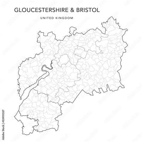 Administrative Map Of Gloucestershire And The City Of Bristol With Counties Districts And