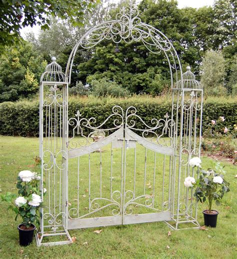 Antiqued Green Vintage Metal Garden Arch with Gates