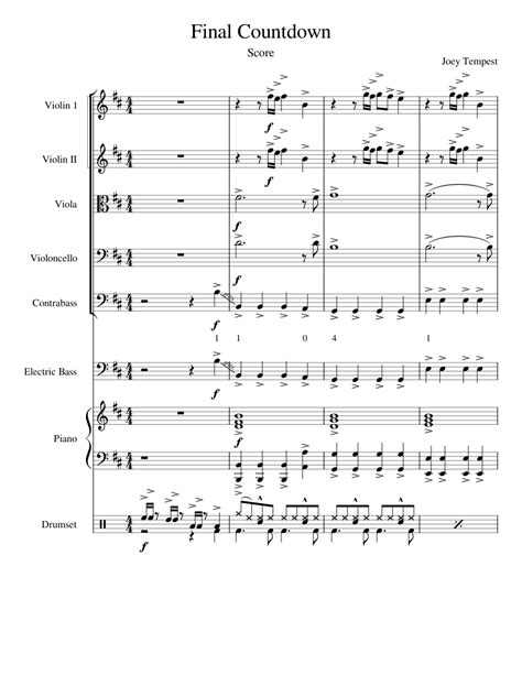 Final Countdown Sheet Music For Piano Viola Cello Bass Guitar And More