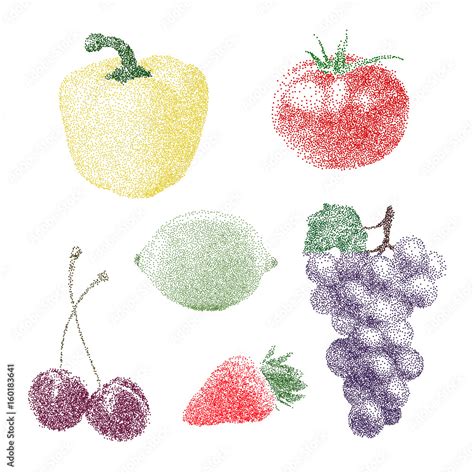 Nature Fresh Colorful Stippling Fruit Isolated Vector Pepper Tomato