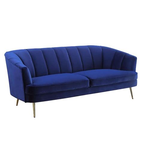 HomeRoots Amelia 78 In Rolled Arm Velvet Rectangle Sofa In Blue