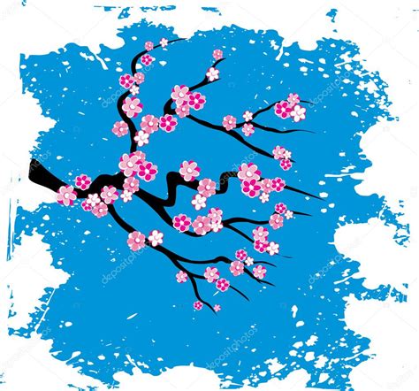 Japanese Grungy Style Sakura Blossom Vector Illustration — Stock