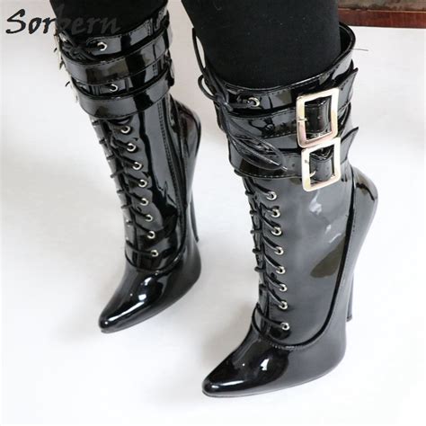 18cm 7 Inch Stiletto High Heel Boots Ankle Sexy Fetish Shoes Buckle Strap Patent Pointed Toe