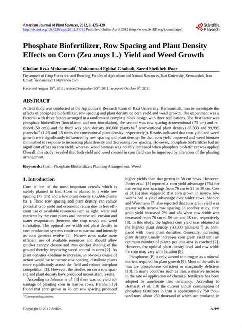 Pdf Phosphate Biofertilizer Row Spacing And Plant Density Pdf