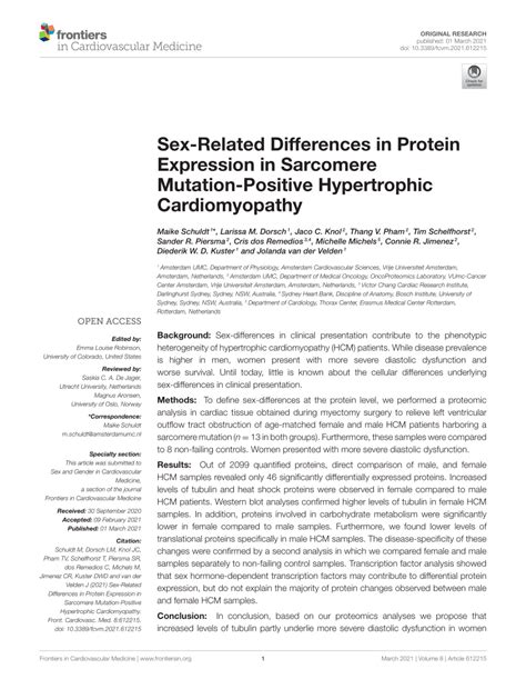 PDF Sex Related Differences In Protein Expression In Sarcomere Mutation Positive Hypertrophic