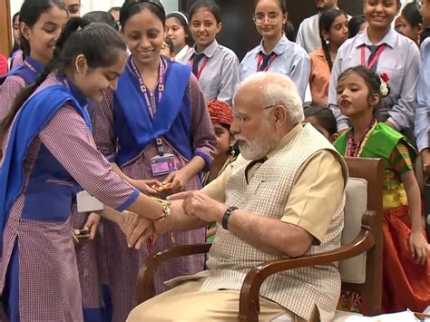 Delhi Schoolgirls Tie Rakhi To Pm Modi On Raksha Bandhan