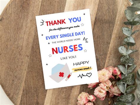 Nurse Appreciation Thank You Card Nurse Thank You Printable Card Nurse Day T Nurse