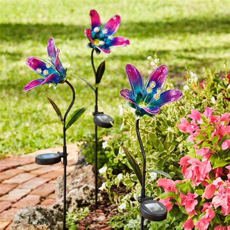 Glass Flower Solar Stake Outdoor Brylane Home