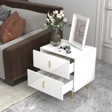 Epowp White Nightstand With Drawers Nightstand Bedside Table Black