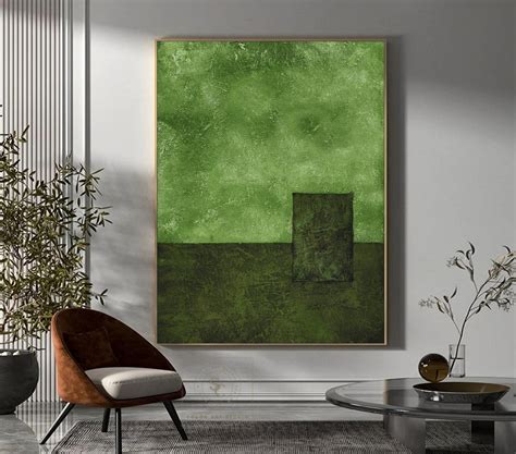 Green Minimalist Painting Green Wall Art Green Abstract Painting Wabi-sabi Wall Art Large Green ...