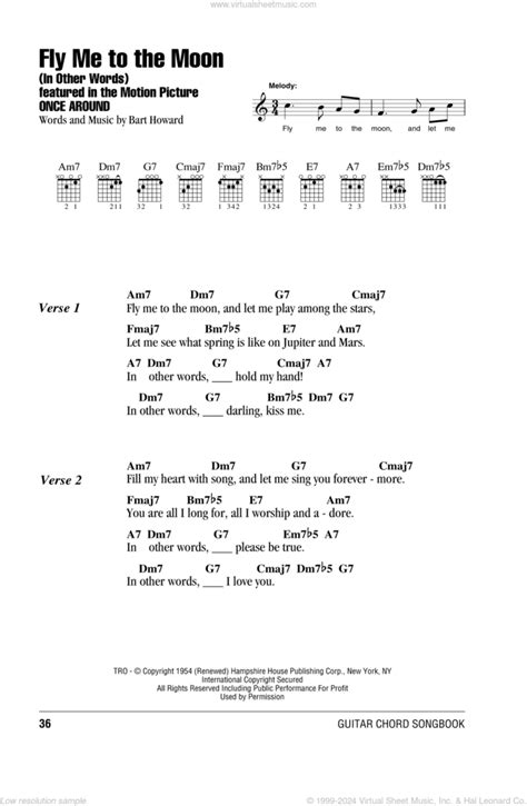 Fly Me To The Moon In Other Words Sheet Music For Guitar Chords