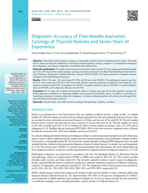 Pdf Diagnostic Accuracy Of Fine Needle Aspiration Cytology Of Thyroid Nodules And Seven Years