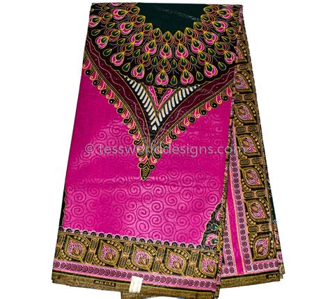 Fuchsia Pink Peacock Dashiki Fabric Sold Per Panel African