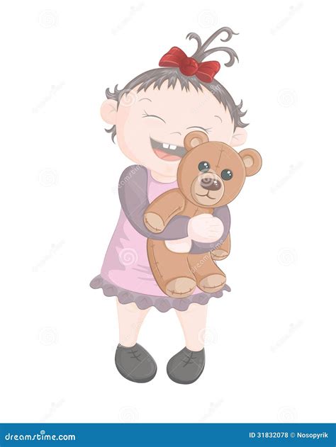 Little Girl With Teddy Bear Stock Vector Illustration Of Characters