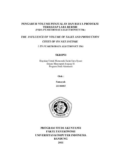 Pengaruh Volume Penjualan Dan Biaya Produksi Terhadap Laba Bersih Pada