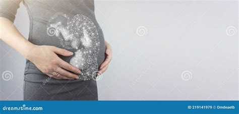 Fetus Hologram With Question Mark On Dark Blue Background Pregnancy