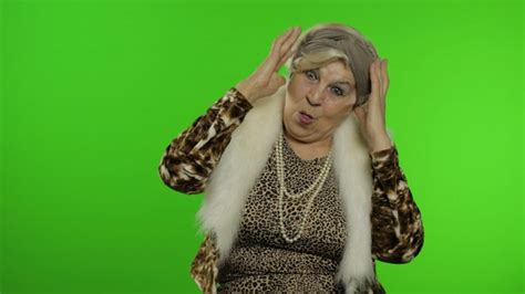 Elderly Stylish Grandmother Caucasian Woman Dancing Celebrate Chroma